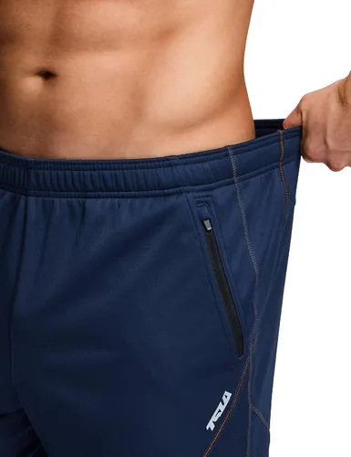 Vista 9 de TSLA Pantalones de ciclismo térmicos a prueba de viento para hombre, pantalones de ciclismo con forro polar, pantalones de ciclismo para exteriores