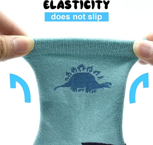 Vista 7 de ELUTONG - Calcetines de agarre para niños, paquete de 12 unidades, antideslizantes, calcetines de tripa para bebés y niños de 1 a 7 años, niños