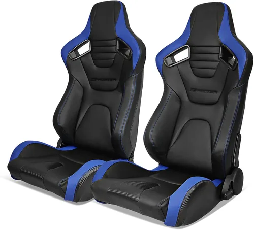 Vista 27 de IKON MOTORSPORTS, Asiento universal de carreras PU + cuero de carbono + gamuza, con deslizadores dobles, asiento deportivo reclinable negro