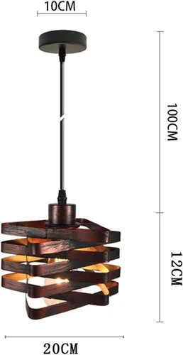 Vista 3 de Lámpara colgante industrial creativa, lámparas colgantes cuadradas de hierro en espiral, cuerpo de lámpara rojo oxidado, accesorio de iluminación