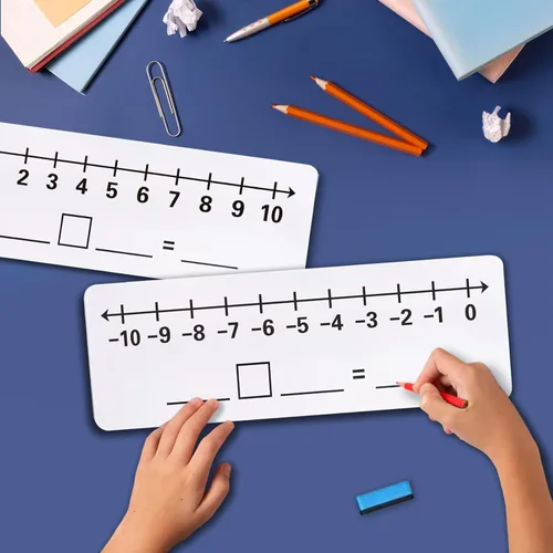 Vista 3 de Paquete de 2 -10 a 10 Tablero de Línea Numérica de Borrado en Seco de Doble Cara para Estudiantes, Suministros para Maestros, Línea Numérica