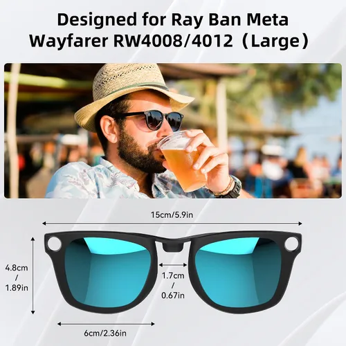 Vista 3 de Polarized Clip-on for Ray-Ban Meta Wayfarer Gen 2/1 Large 53-22 (Silver)