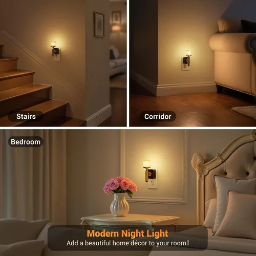 Vista 6 de JandCase Luz Nocturna de Vela, Luces Nocturnas que se Enchufan a la Pared, Blanco Suave 3000K, Brillo Ajustable 0-100LM, Sensor de Anochecer a