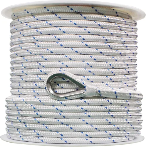 Vista 7 de Extreme Max 3006.2514 BoatTector - Línea de anclaje de nailon con doble trenza con dedal, 1/2" x 150', color blanco con trazador azul Blanco con azul