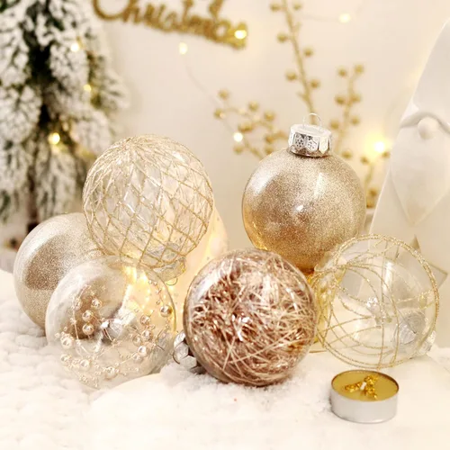 Vista 5 de Adornos de bola de Navidad de plástico transparente, 30 bolas de champán de 2.36 pulgadas para decoración de árboles, inastillables para regalos