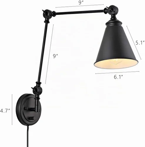 Vista 6 de WINGBO - Juego de 2 apliques de pared con brazo oscilante estilo granja, lámpara de pared industrial ajustable para sala de estar, dormitorio