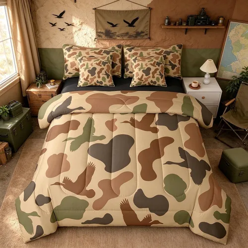 Vista 34 de Feelyou Juego de edredón botancial de camuflaje con bandera estadounidense Negro Marrón Oscuro