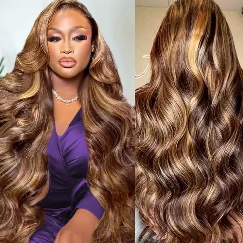 Vista 19 de Peluca de cabello humano ondulado con encaje frontal HD de 13 x 6 pulgadas, densidad del 200 %, predepilada, color marrón chocolate, peluca