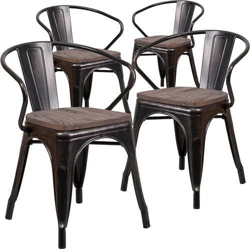 Vista 12 de Flash Furniture Silla de metal negro con asiento y brazos de madera