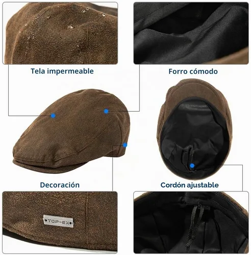 Vista 5 de TOP-EX Gorra plana impermeable UPF 50+ para hombre, talla XL/XXL Café (algodón encerado impermeable)