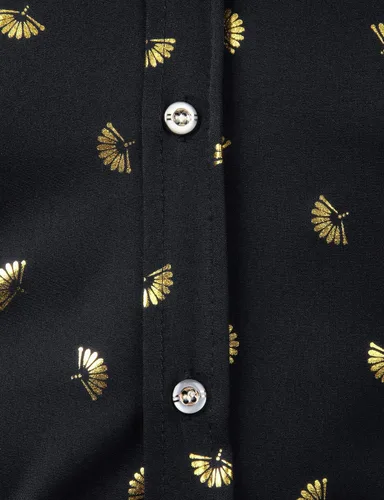 Vista 4 de ZEROYAA Camisas de vestir de manga larga con botones y estampado floral de rosas para hombre