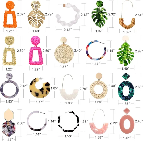 Vista 5 de Statement Earrings for Women Girls FIFATA 20 Pairs Mottled Resin Acrylic Drop Dangle Earrings Bohemian Rattan Hoop Fashion Costume Jewelry