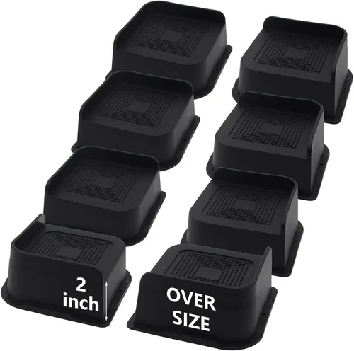 Vista 7 de Paquete de 4 elevadores de cama de 1 pulgada, elevadores de muebles de 2 pulgadas, negros, elevadores de cama resistentes para mesa, sofá, silla