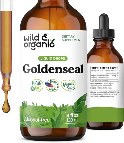 Vista 10 de Wild & Organic Goldenseal - Tintura de raíz – Limpieza pulmonar, apoyo inmunológico y digestivo – Suplemento líquido de sello dorado – Gotas