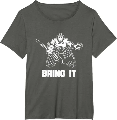 Vista 81 de Divertida camiseta gráfica de ropa de portero de hockey sobre hielo, Negro, S