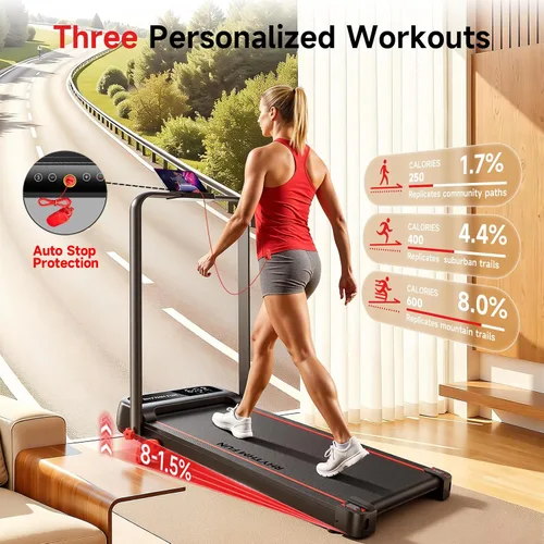 Vista 2 de RHYTHM FUN Treadmill with Incline, Walking Pad with Handle Bar,300lbs Walking Pad with APP, Portable Folding Walking Treadmills for Home/Office with