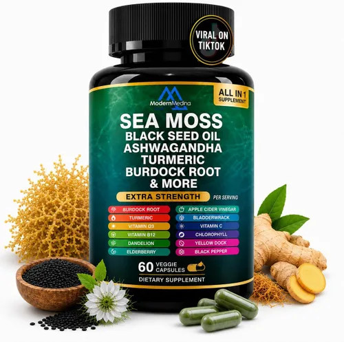 Vista 6 de Suplemento de hierbas de musgo marino 22 en 1 con shilajit del Himalaya, Ashwagandha, Rhodiola Rosea, ginseng, 19445 mg, cápsulas vegetales