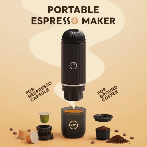 Vista 2 de Cafetera eléctrica portátil de café expreso, cafetera de viaje para camping, cafetera de auto con calentamiento automático con USB-C, con café