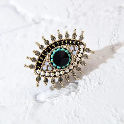 Vista 2 de Broche de ojo malvado de la suerte, perlas de agua dulce y cristal, pin de solapa vintage para boda, fiesta, graduación, broche multiusos