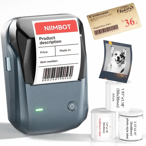 Vista 10 de NIIMBOT Etiquetadora B1 Pro de 300 DPI con impresión roja y negra, azul