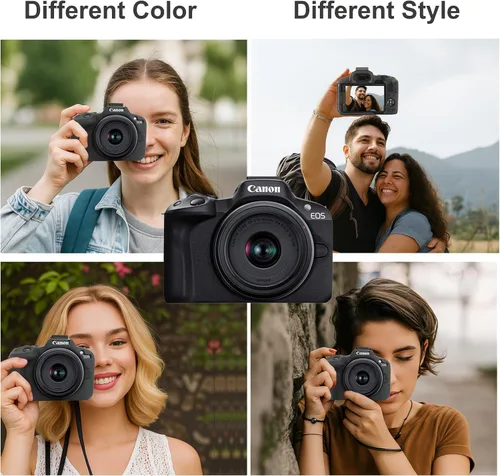 Vista 5 de Funda para Canon EOS R50, funda protectora de silicona suave para Canon R50 con correa de muñeca ajustable de 8 pulgadas, funda ligera R50 (negro)