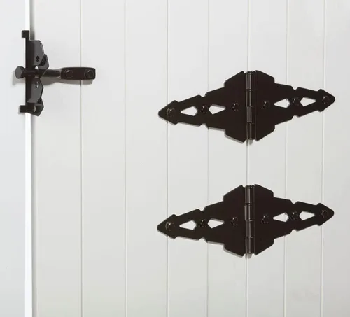Vista 6 de National Hardware N109-306 V8420 Kit de puerta de bisagra de correa de lujo en negro Includes 2 T-Hinges, Latch with Strike, Pull and Screws for