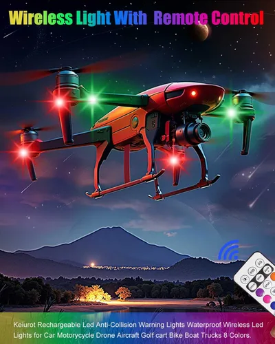 Vista 2 de Luces estroboscópicas LED inalámbricas con control remoto, luces de advertencia anticolisión recargables por USB, impermeables, luces LED