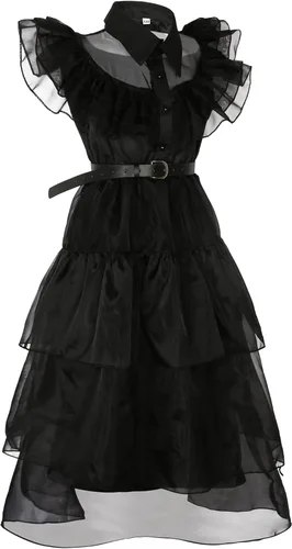 Vista 2 de Wednesday Addams Dress Girls Black Gothic Dresses Wednesday Cosplay Costumes Halloween Party Outfit