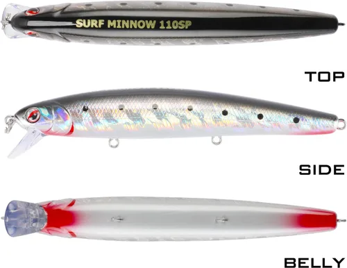 Vista 4 de LITTMA Señuelos de pesca de surf de California Señuelos de pesca de agua salada Jerkbait Crankbait Surf Minnow 110 - Sardina metálica Super Glow