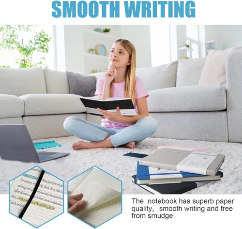Vista 6 de Cuaderno rayado con tapa dura para hombres y mujeres – Cuadernos para escribir, trabajo, escuela, hogar y notas diarias, 160 páginas – Tamaño A5
