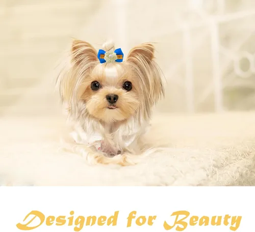 Vista 6 de 200 lazos para el pelo de perro, 100 pares de lazos de metal con clip para perro con perlas y flores para peluquero, niño, niña, Yorkie, cachorros