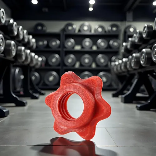 Vista 3 de Mancuerna fija roja, tuerca de mancuerna antideslizante, accesorios de levantamiento de pesas hexagonales, collar de barra de barra de tuerca