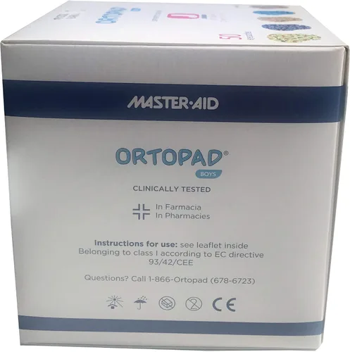 Vista 4 de Ortopad® Parches de bambú para niños, 50/bx, paquete de camuflaje azul, tamaño Jr 0-2 años