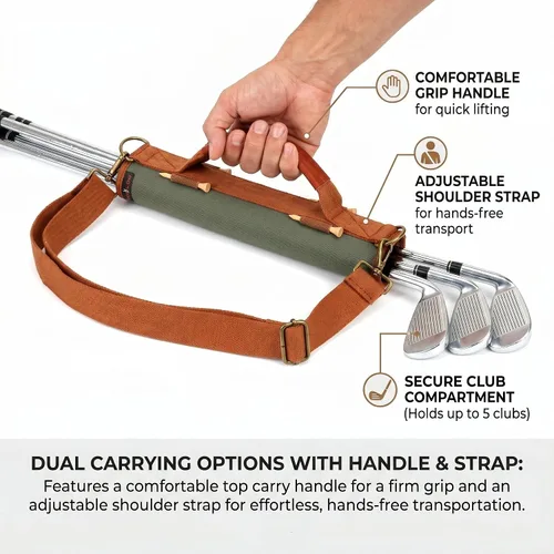 Vista 4 de TOURBON Bolsa de lona ligera para palos de golf con correa para el hombro Holds 4-5 Clubs, Golf Bag for Driving Range Sessions, Par 3 Courses