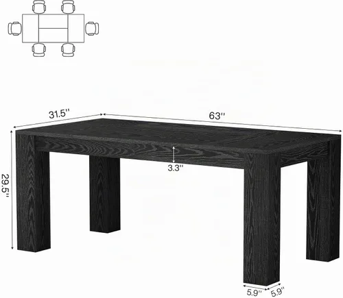 Vista 2 de Tribesigns Mesa de comedor de 63 pulgadas para 4 a 6, mesa rectangular de cocina, mesa de comedor de madera negra para cocina del hogar, comedor