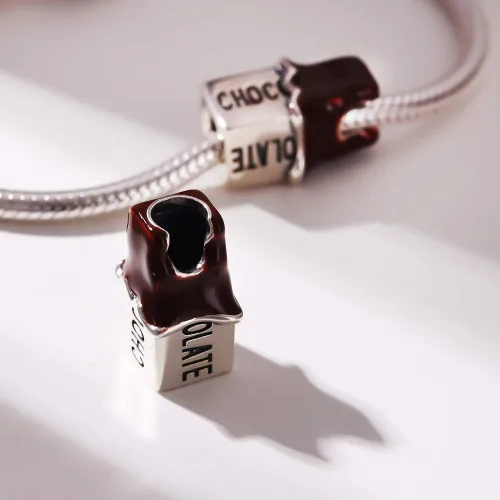 Vista 4 de Dijes de chocolate esmaltado marrón de plata de ley 925 con dije de cristal de sandía, colgantes de limón para pulseras Pandora