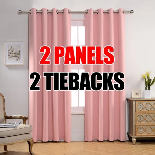 Vista 26 de Set de 2 cortinas para ventana, de Miuco, opacas, con ollaos, para recámara, incluye 2 alzapaños