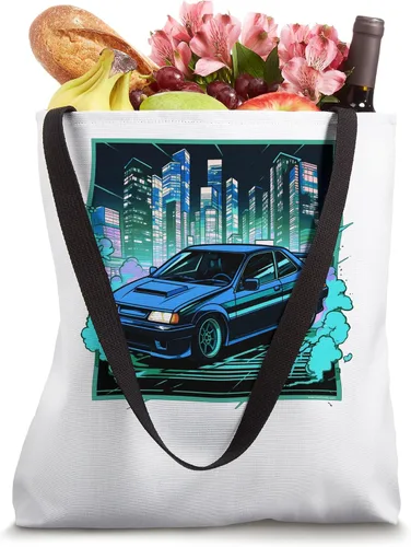 Vista 4 de Synthwave JDM Japanese Drifting Sports Car Cool Retro 1980s Tote Bag