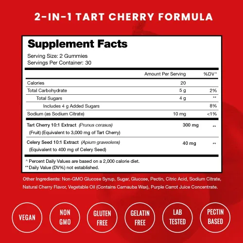 Vista 2 de NutraChamps Gomitas de cereza ácida, 3000 mg de extracto de cereza ácida con semilla de apio, suplemento de limpieza de ácido úrico, antioxidante