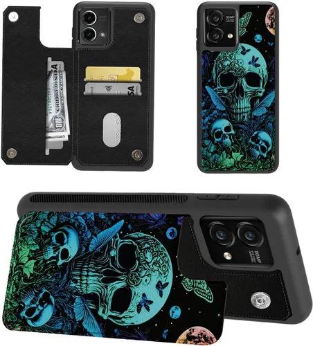 Vista 23 de Funda tipo cartera para Moto G Stylus 5G 2023 con soporte para tarjetas, bloqueo RFID, piel sintética, función atril, cierre magnético, funda