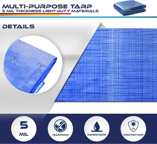 Vista 4 de Windscreen4less lona multiuso de 5 ml, impermeable de poliéster, de color azul, Azul