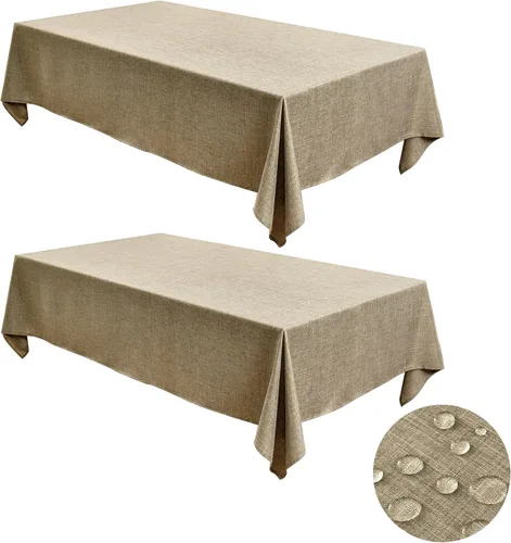 Vista 11 de Fitable - Manteles de lino sintético para mesas rectangulares: Mantel de granja resistente al agua y a las manchas, manteles de arpillera