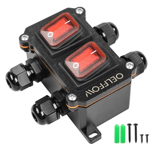 Vista 12 de Interruptor de palanca de encendido y apagado impermeable con botón basculante de luz verde, interruptor de cable en línea DPST AC/DC 20A-125V