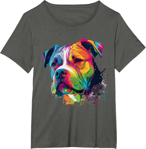 Vista 56 de Colorful American Bulldog American Bully Men Women T-Shirt Asphalt Grey