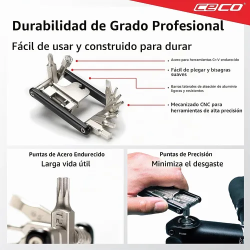 Vista 4 de CECO USA Herramienta de bicicleta de 17 funciones con rompedor de cadena, multiherramienta para bicicleta, ultra delgada, tamaño de bolsillo