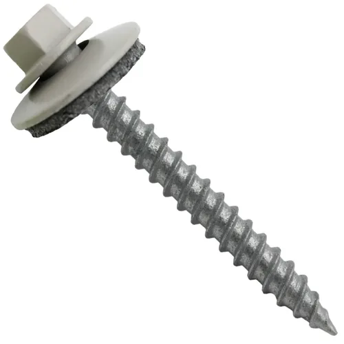 Vista 85 de 12 tornillos para techos de metal gris ABC de 1-1/2 pulgadas, cabezal de arandela hexagonal, arranque automático/roscado, arandela EPDM. 1 bolsa