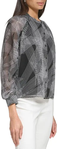 Vista 2 de Calvin Klein Blusa de manga larga con botones delanteros para mujer