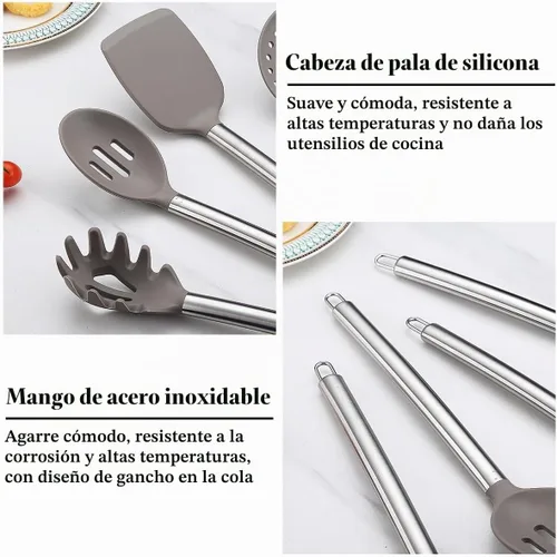 Vista 4 de Kyraton - Juego de utensilios de cocina de silicona de 38 piezas con estante para utensilios, juego de espátula de cuchara, utensilios de cocina 1.