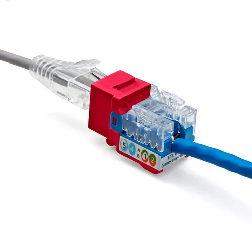 Vista 108 de TRUE CABLE Conector Keystone Cat5e, sin blindaje (UTP), perforado de 90 grados, PoE++ (4PPoE) 100W, certificación UL, verificado ETL, certificado