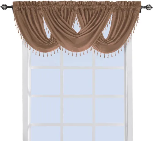Vista 6 de sheetsnthings Cenefa de ventana decorativa de cascada Soho de chocolate 100% poliéster, 57 x 37 pulgadas (individual)